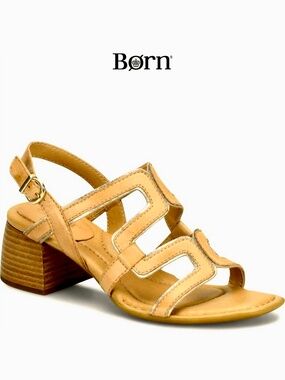 Born Tan Cutout Leather Block Heel Sandals